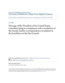 Message of the President of the United States, Communicating in Compliance with a Resolution of the Senate, Further Corresponden