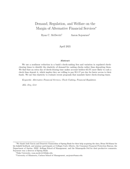 Demand, Regulation, and Welfare on the Margin of Alternative Financial Services∗