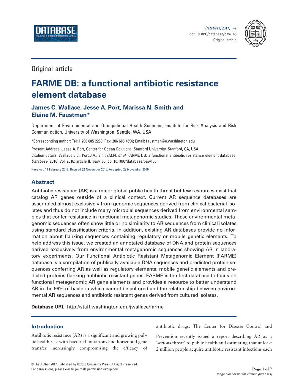 FARME DB: a Functional Antibiotic Resistance Element Database James C