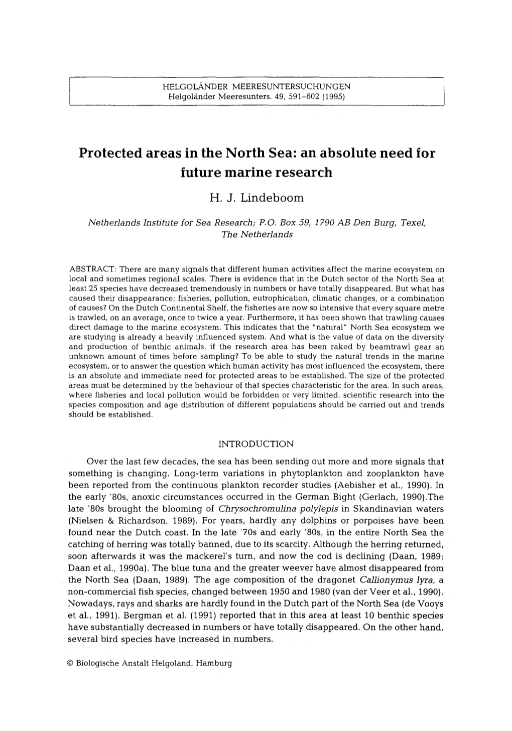 Protected Areas in the North Sea: an Absolute Need for Future Marine Research
