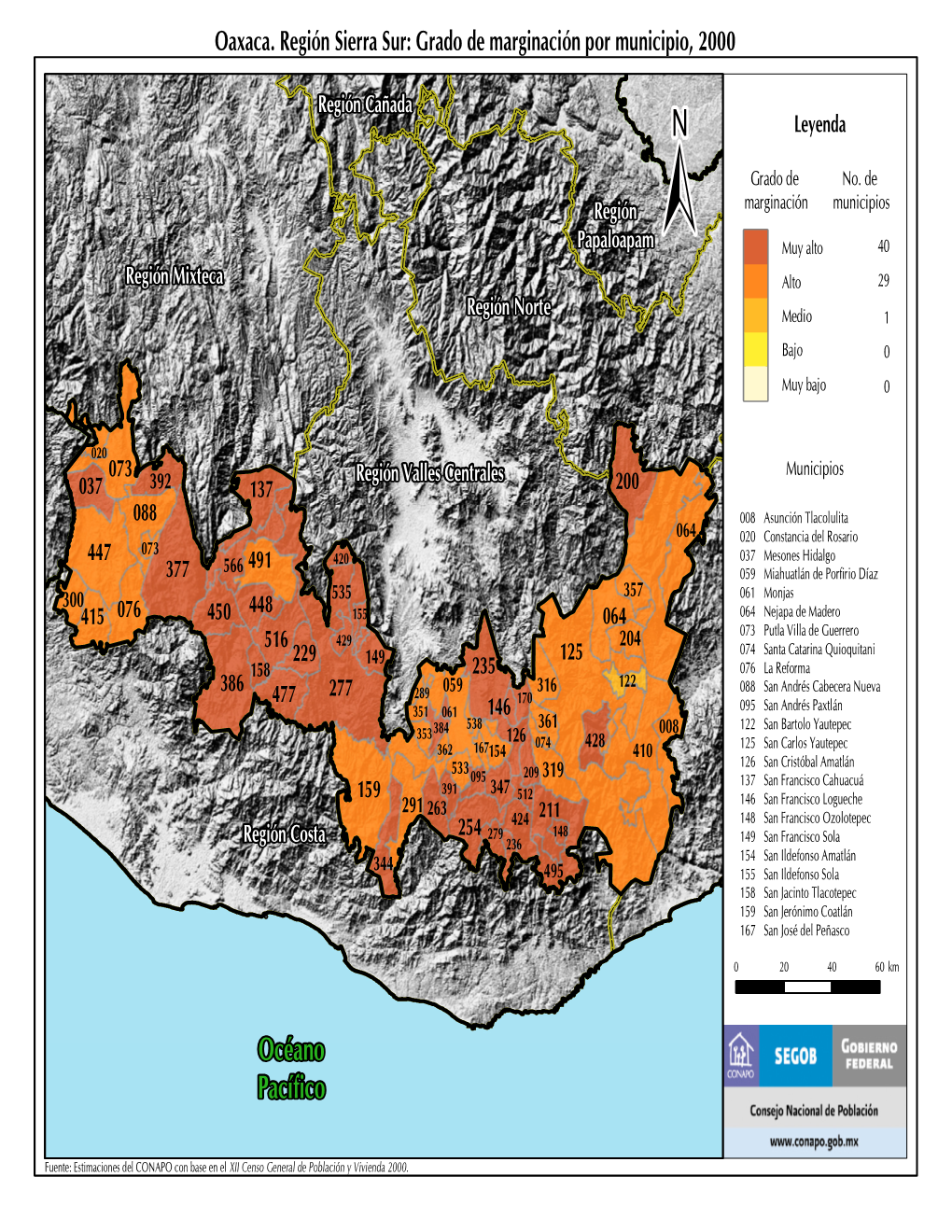 Oaxaca. Región Sierra Sur: Grado De Marginación Por Municipio, 2000