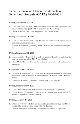 Israel Seminar on Geometric Aspects of Functional Analysis (GAFA) 2000-2001