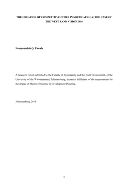 The Creation of Competitive Cities in South Africa: the Case of the West Rand Vision 2016