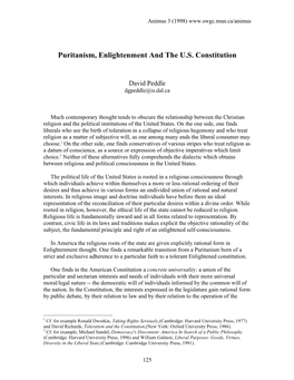 Puritanism, Enlightenment and the U.S. Constitution