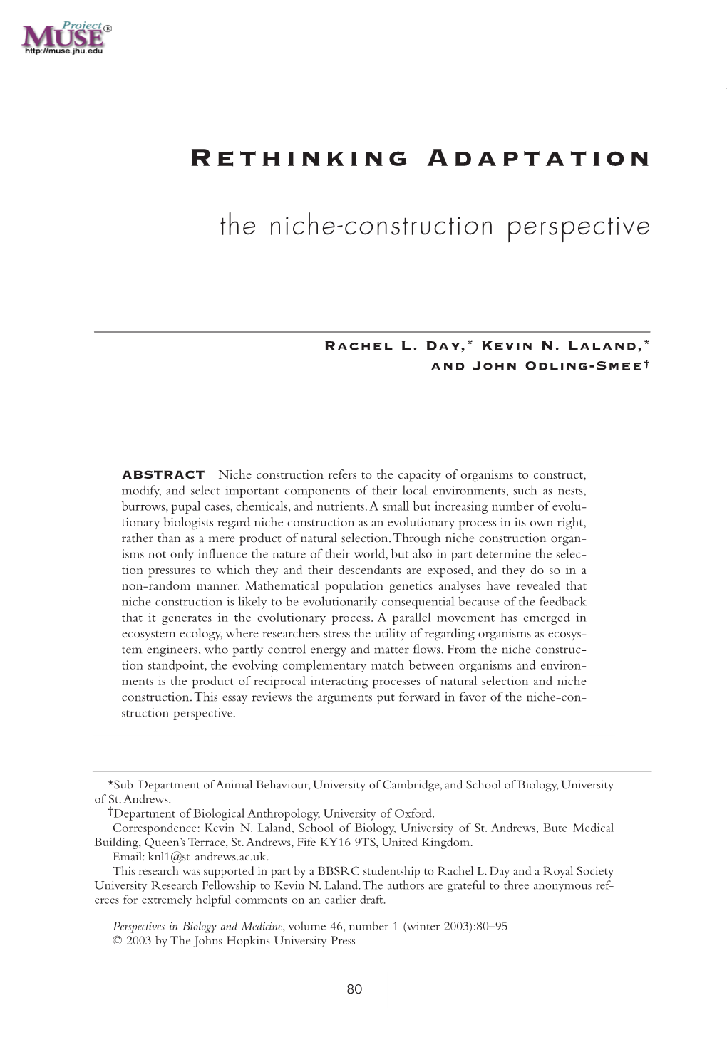 Rethinking Adaptation the Niche-Construction