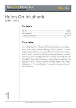 Helen Cruickshank 1886 - 1975