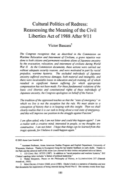 Reassessing the Meaning of the Civil Liberties Act of 1988 After 9/11