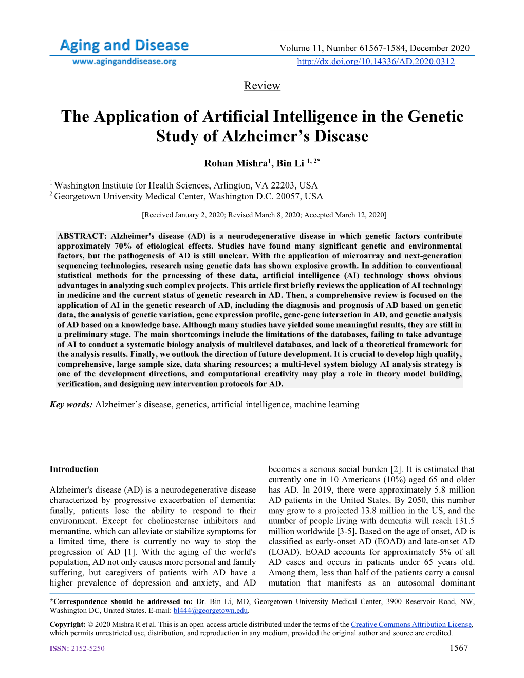 The Application of Artificial Intelligence in the Genetic Study of Alzheimer’S Disease