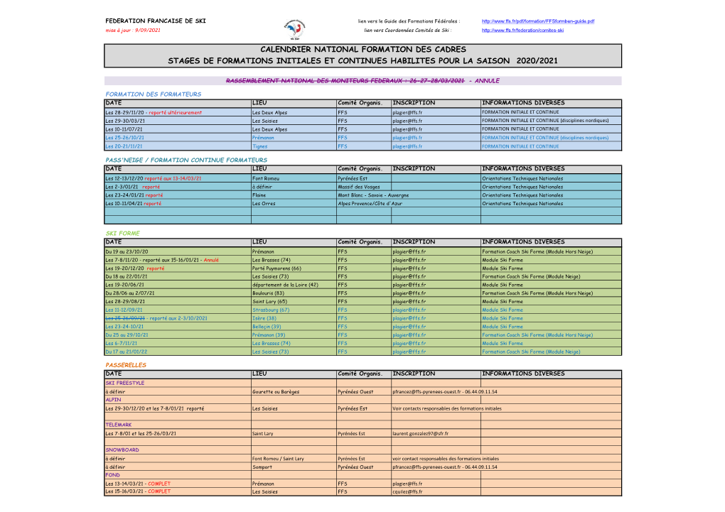 Calendrier National Des Formations