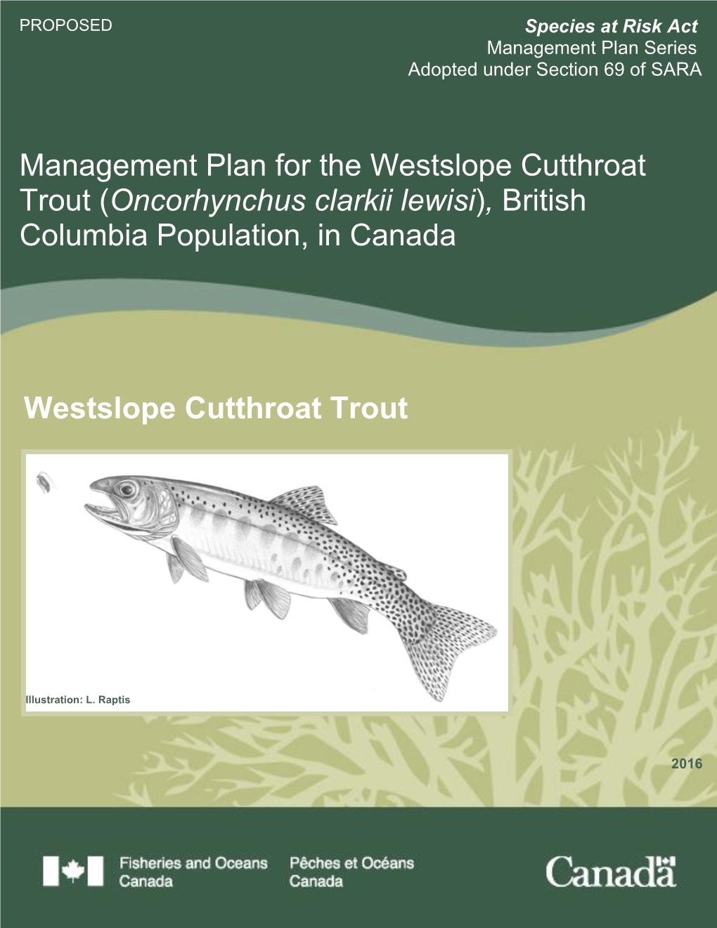 Management Plan for the Westslope Cutthroat Trout (British Columbia Population)Management [PROPOSED] Plan2016 Series Adopted Under Section 69 of SARA
