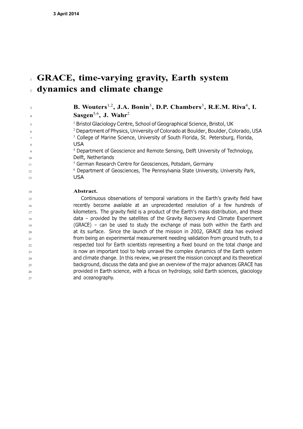 GRACE, Time-Varying Gravity, Earth System Dynamics and Climate Change 2
