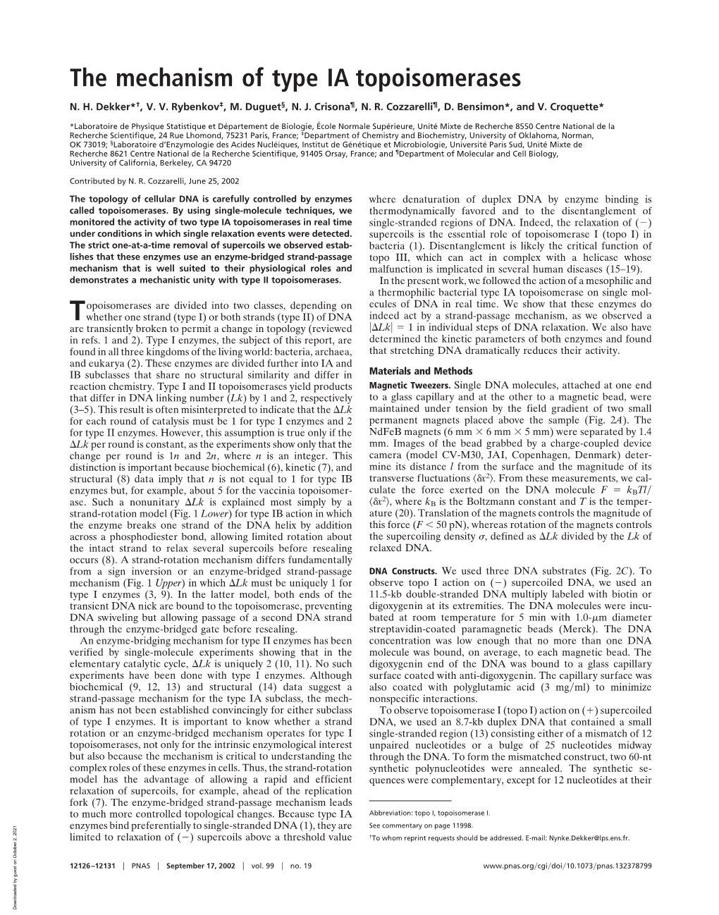 The Mechanism of Type IA Topoisomerases