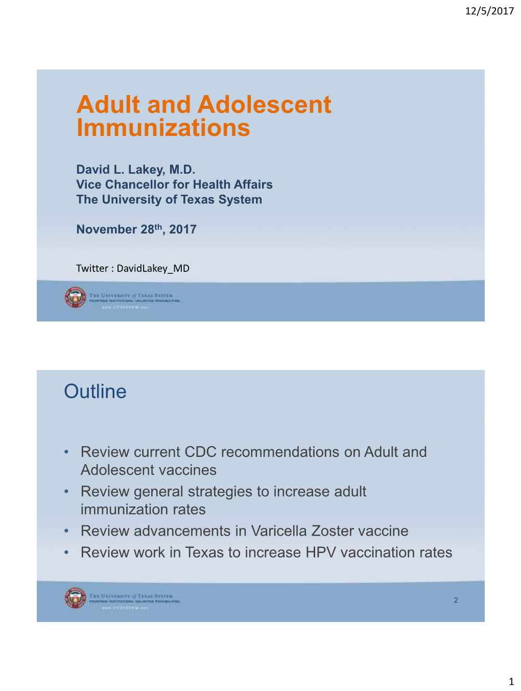 Adult and Adolescent Immunizations