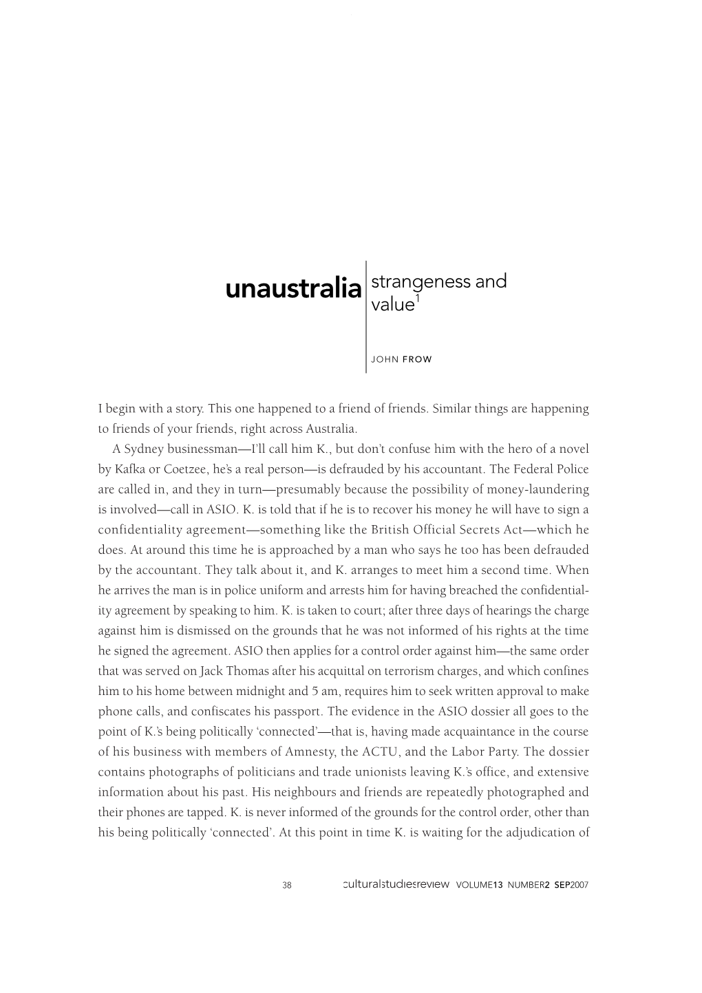 Unaustralia Strangeness and Value1