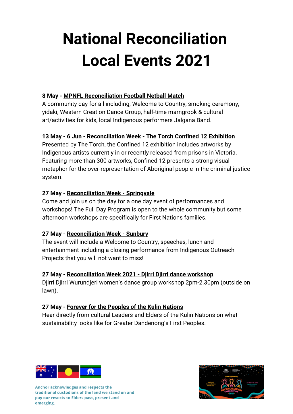 National Reconciliation Local Events 2021