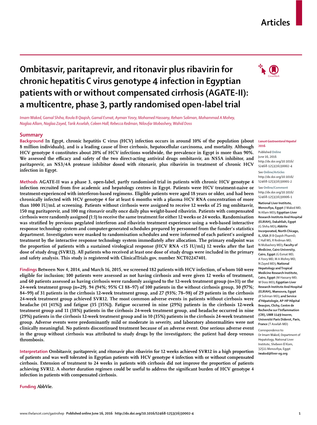 Ombitasvir, Paritaprevir, and Ritonavir Plus Ribavirin for Chronic Hepatitis C