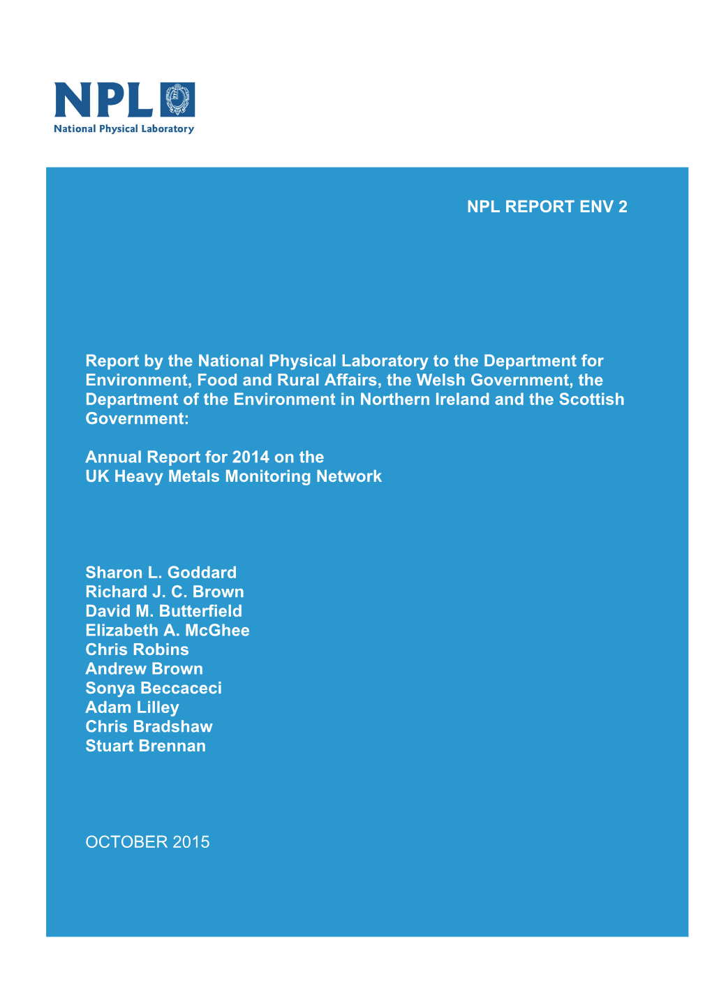 Annual Report for 2014 on the UK Heavy Metals Monitoring Network