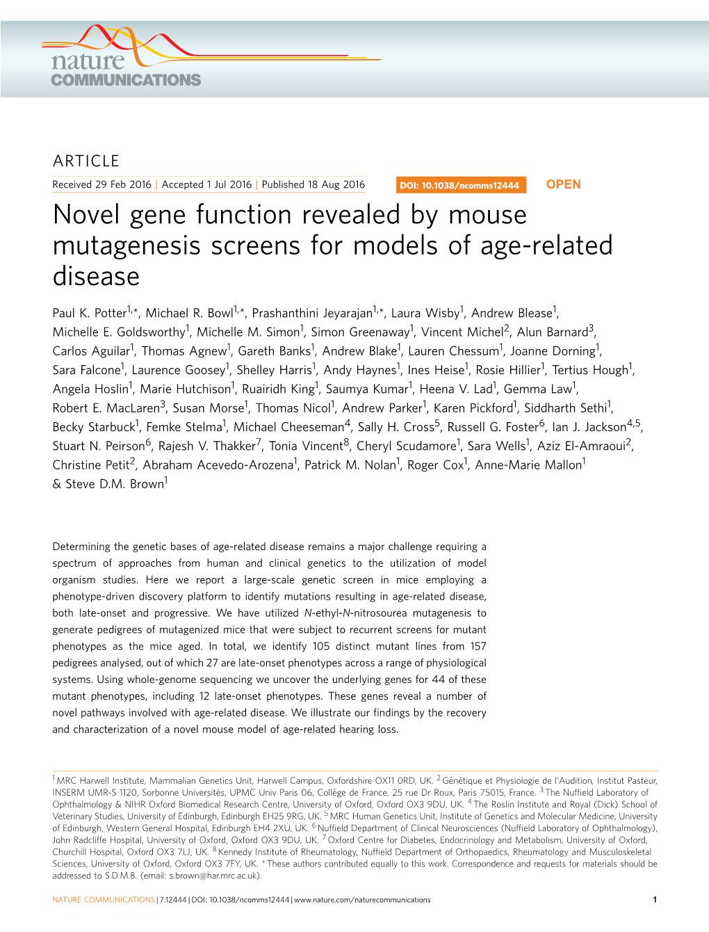 Novel Gene Function Revealed by Mouse Mutagenesis Screens for Models of Age-Related Disease