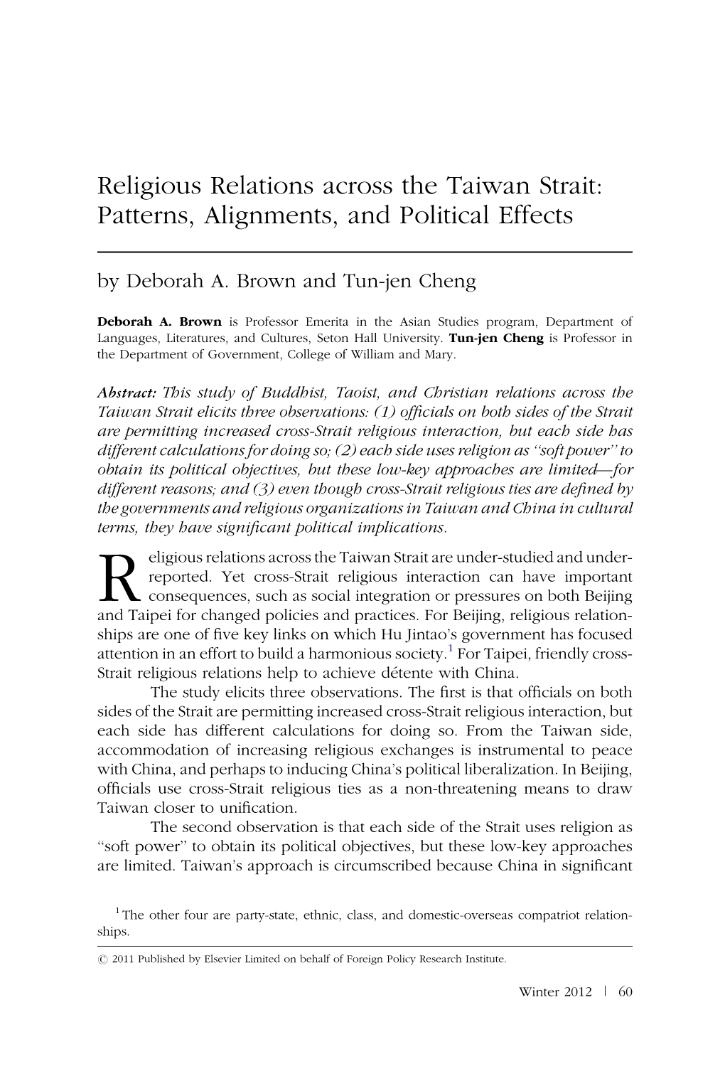 Religious Relations Across the Taiwan Strait: Patterns, Alignments, and Political Effects by Deborah A