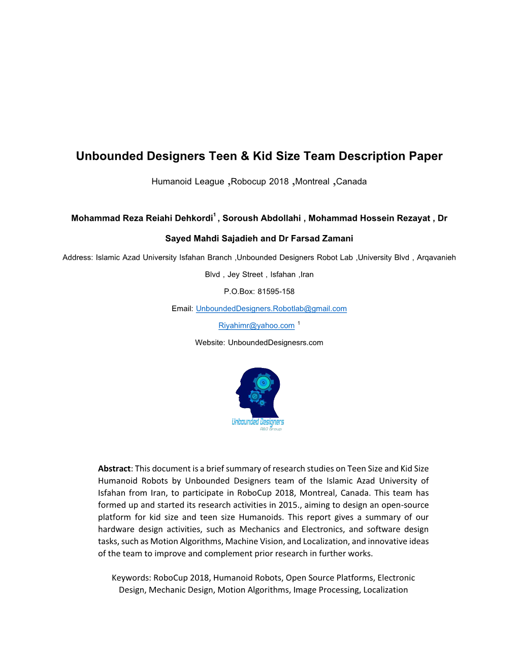 Unbounded Designers Teen & Kid Size Team Description Paper