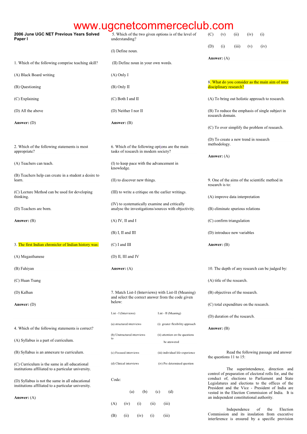 2006 June UGC NET Previous Years Solved 5