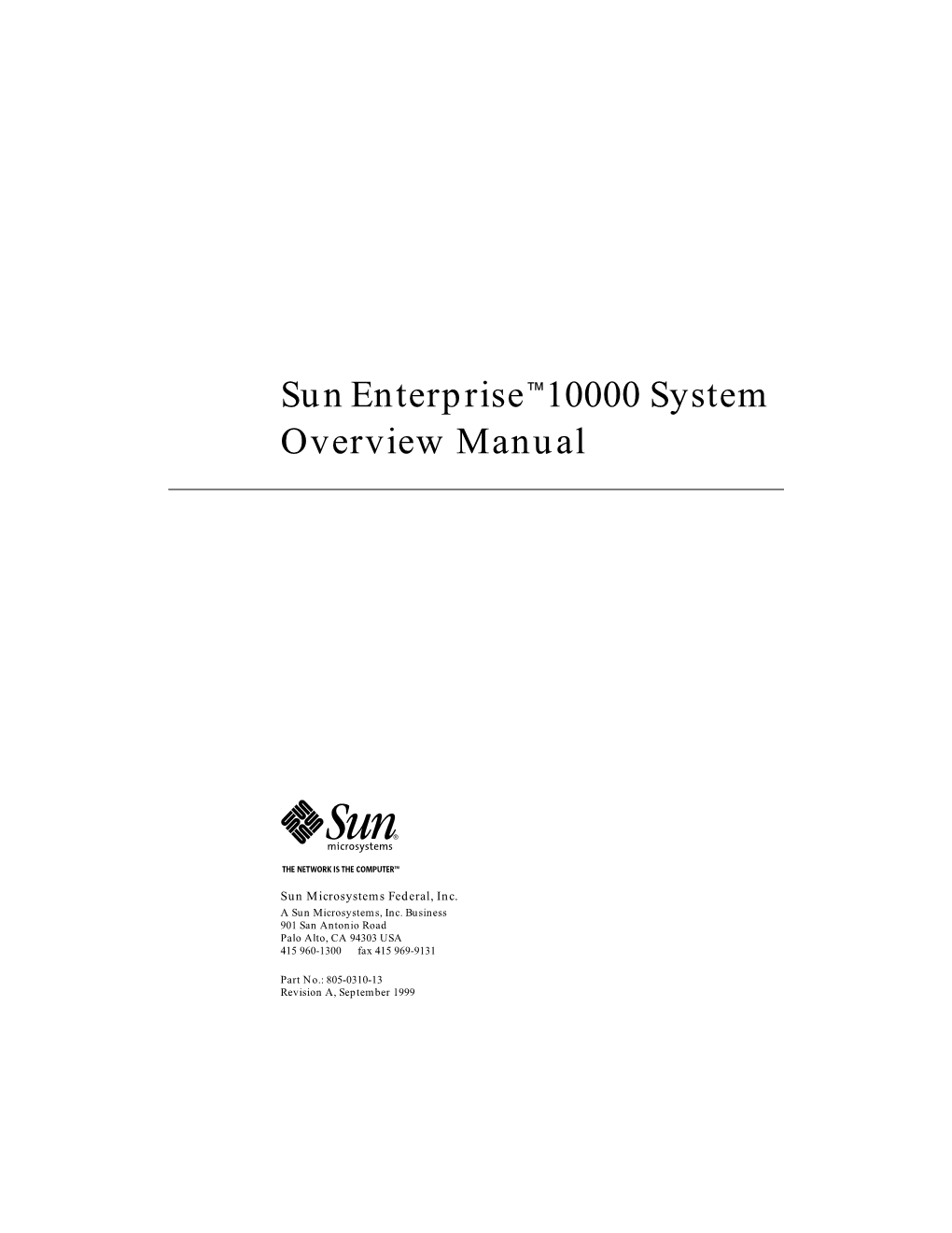 Sun Enterprise 10000 System Overview Manual