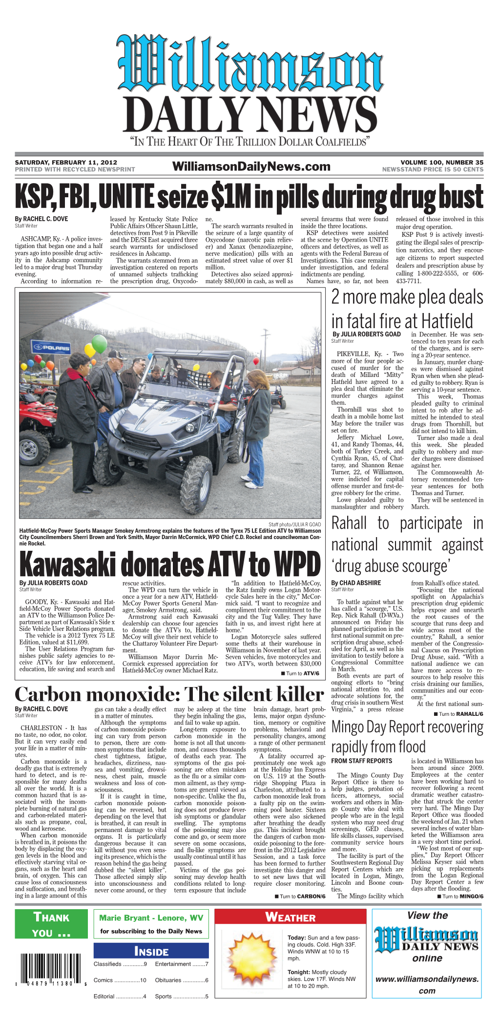 Kawasaki Donates ATV to WPD ‘Drug Abuse Scourge’ by JULIA ROBERTS GOAD Rescue Activities