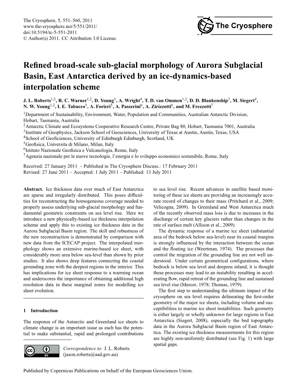 Aurora Subglacial Basin, East Antarctica Derived by an Ice-Dynamics-Based Interpolation Scheme