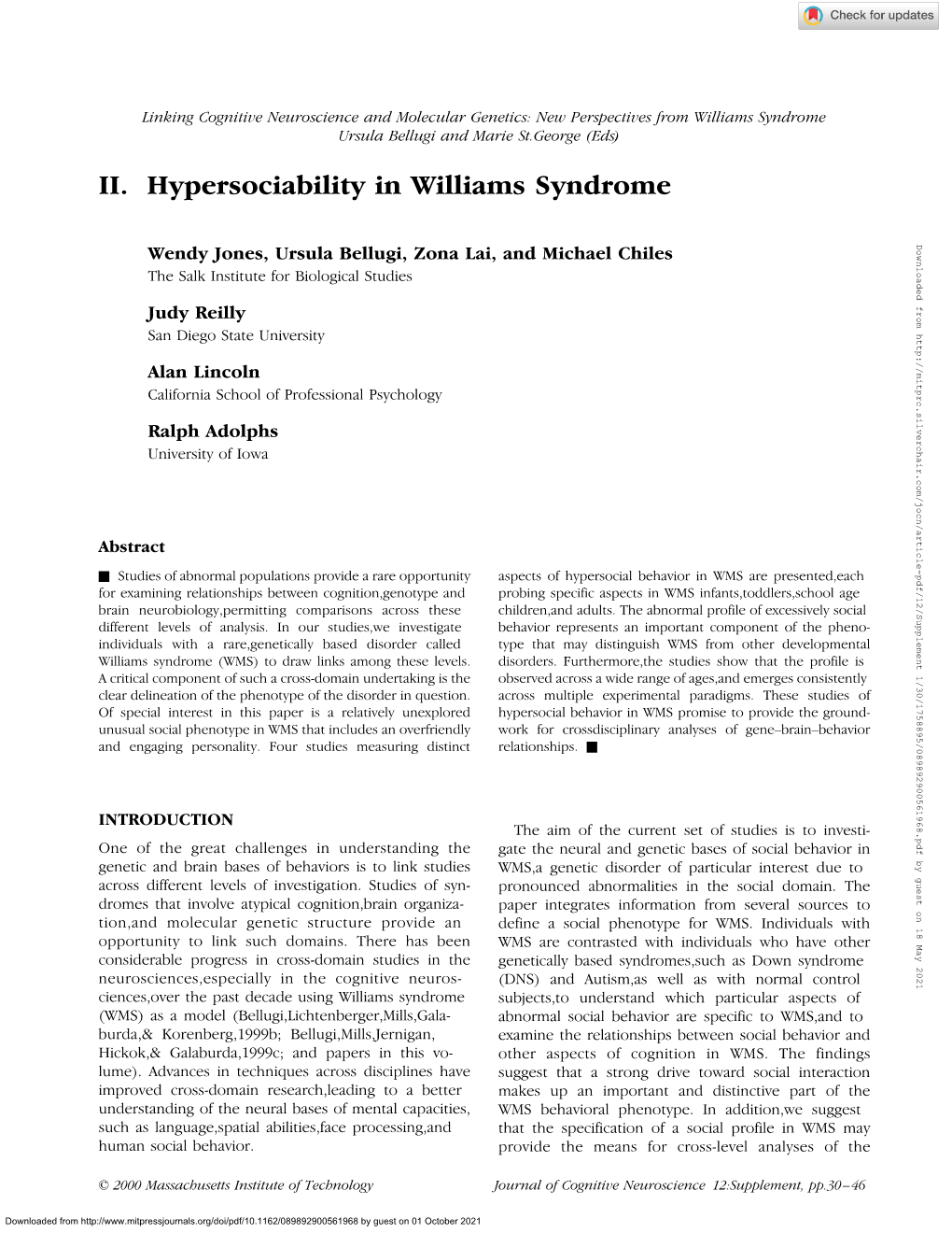 II. Hypersociability in Williams Syndrome