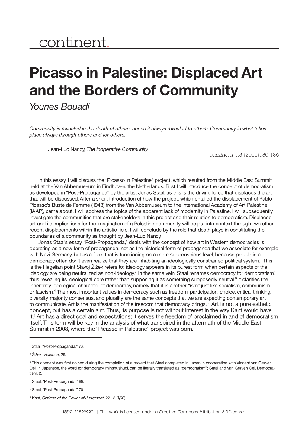 Picasso in Palestine: Displaced Art and the Borders of Community Younes Bouadi