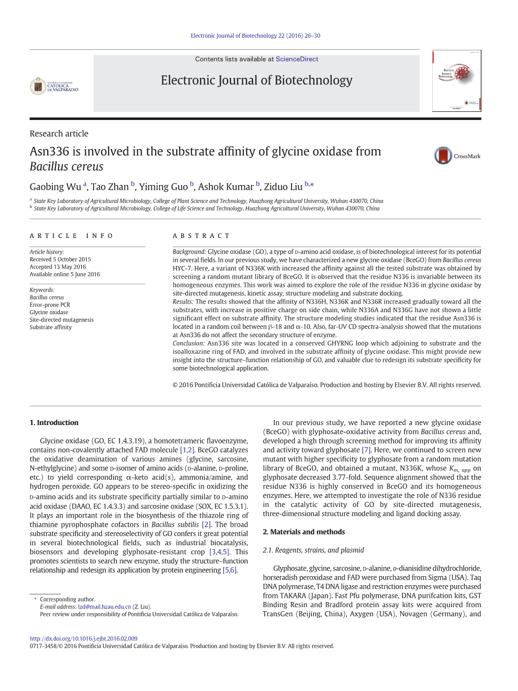 Asn336 Is Involved in the Substrate Affinity of Glycine Oxidase From