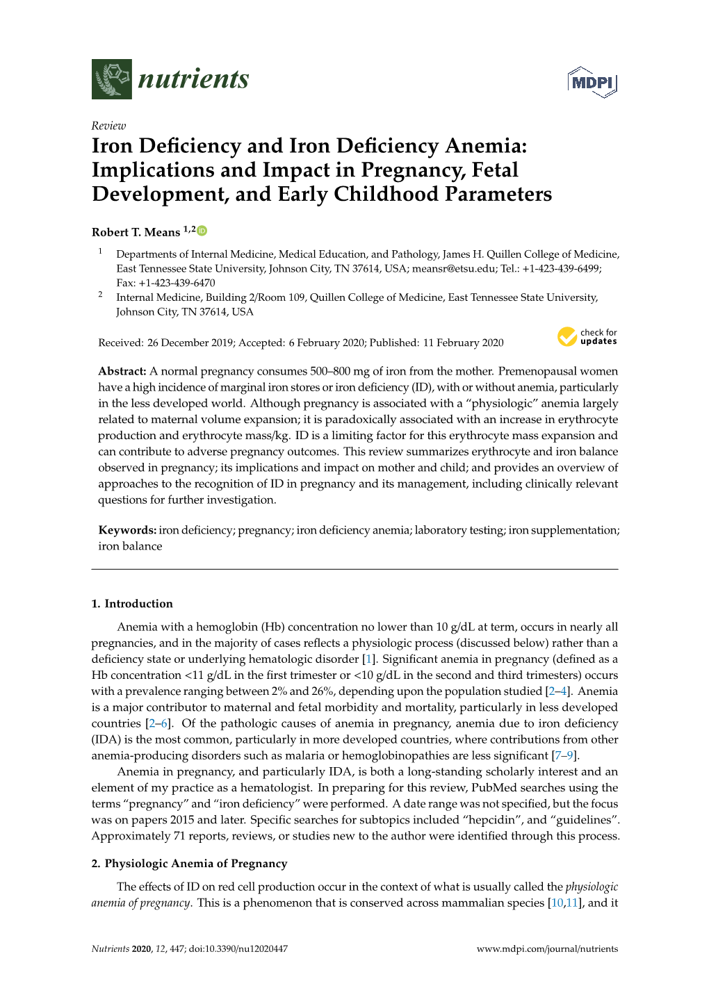 Iron Deficiency and Iron Deficiency Anemia: Implications and Impact In