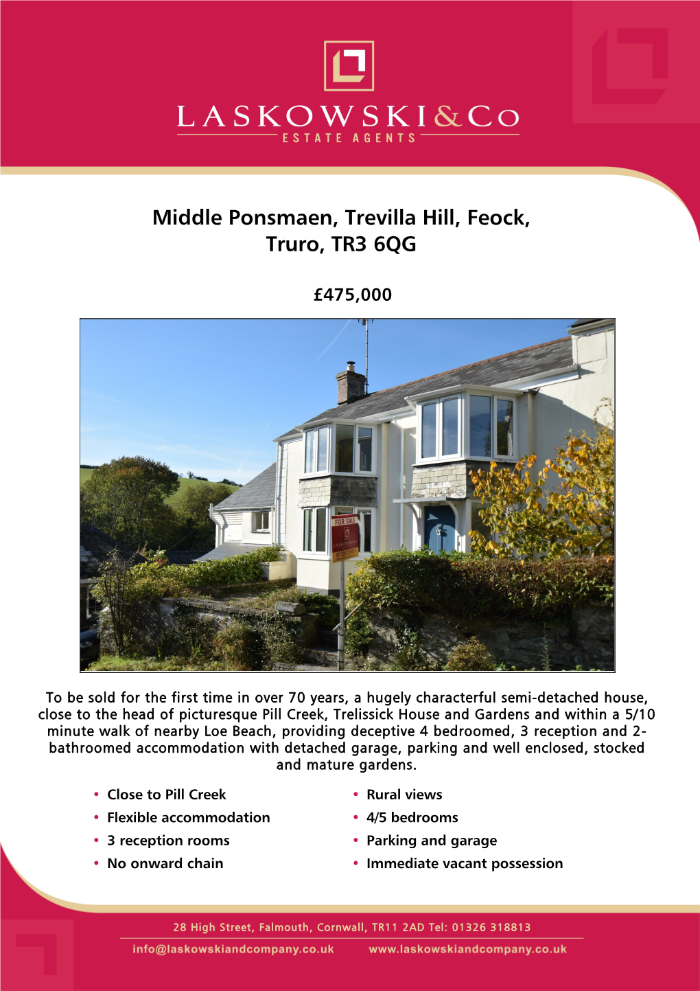 Middle Ponsmaen, Trevilla Hill, Feock, Truro, TR3 6QG