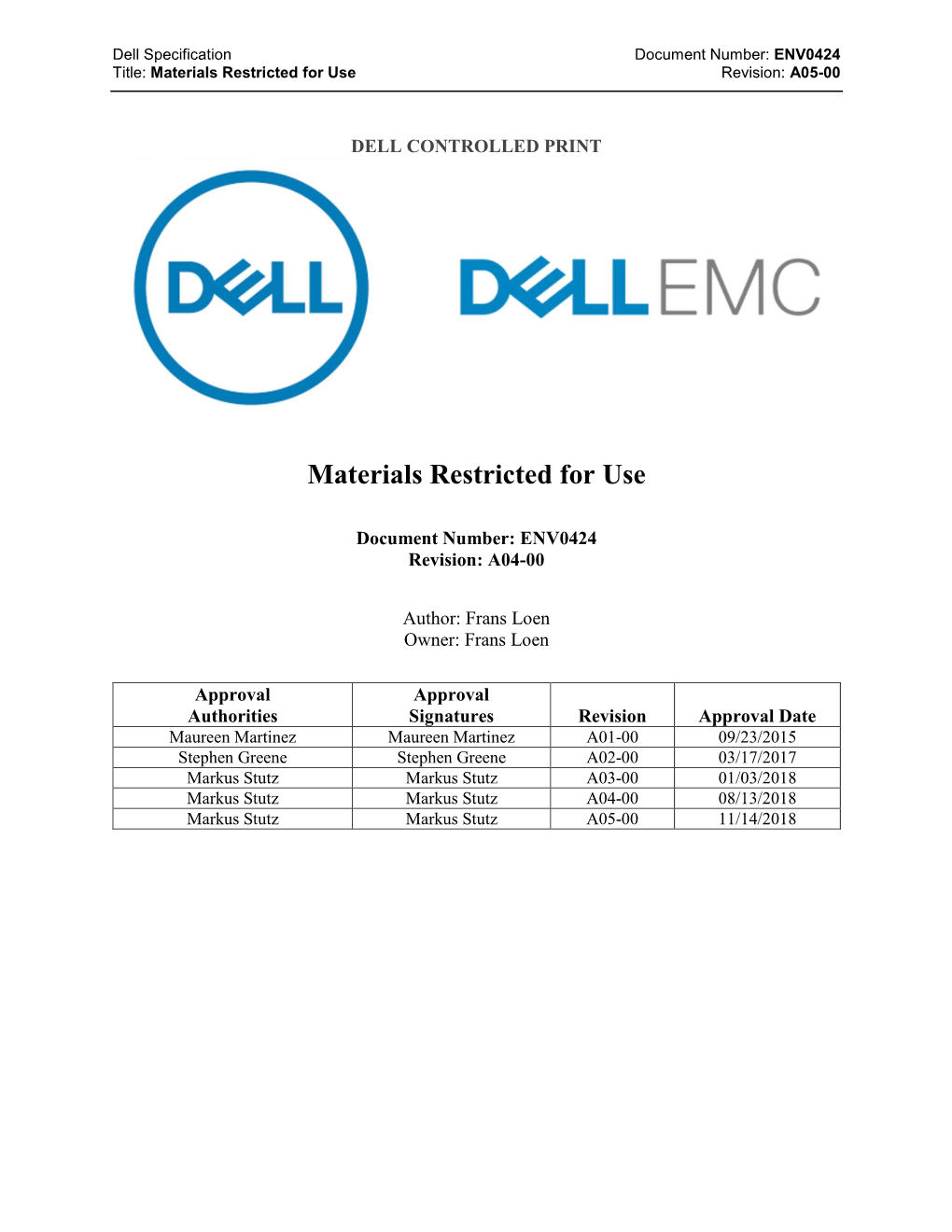 Dell Materials Restricted For