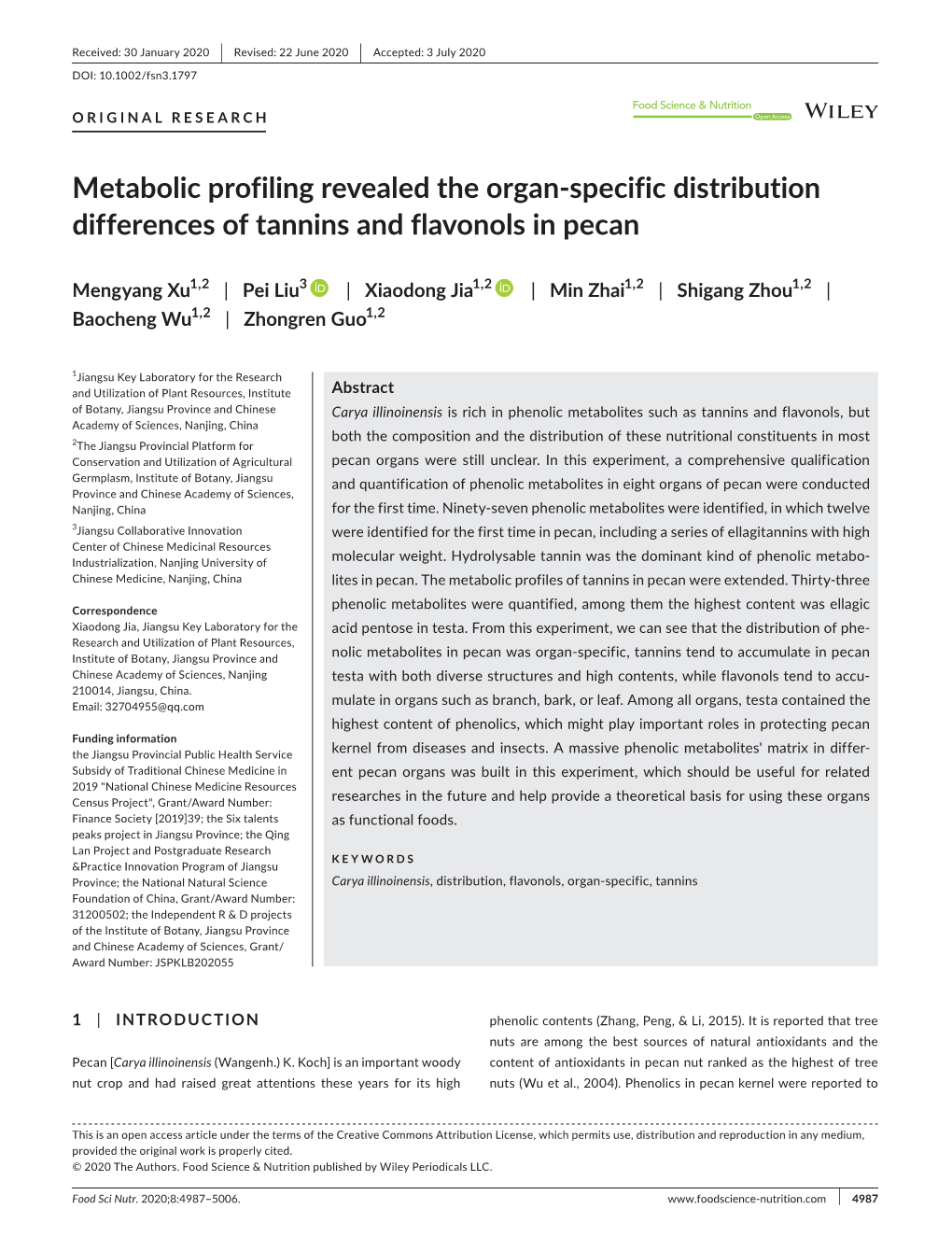 Specific Distribution Differences of Tannins and Flavonols in Pecan