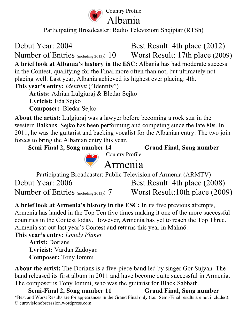 ESC 2013 Country Profiles