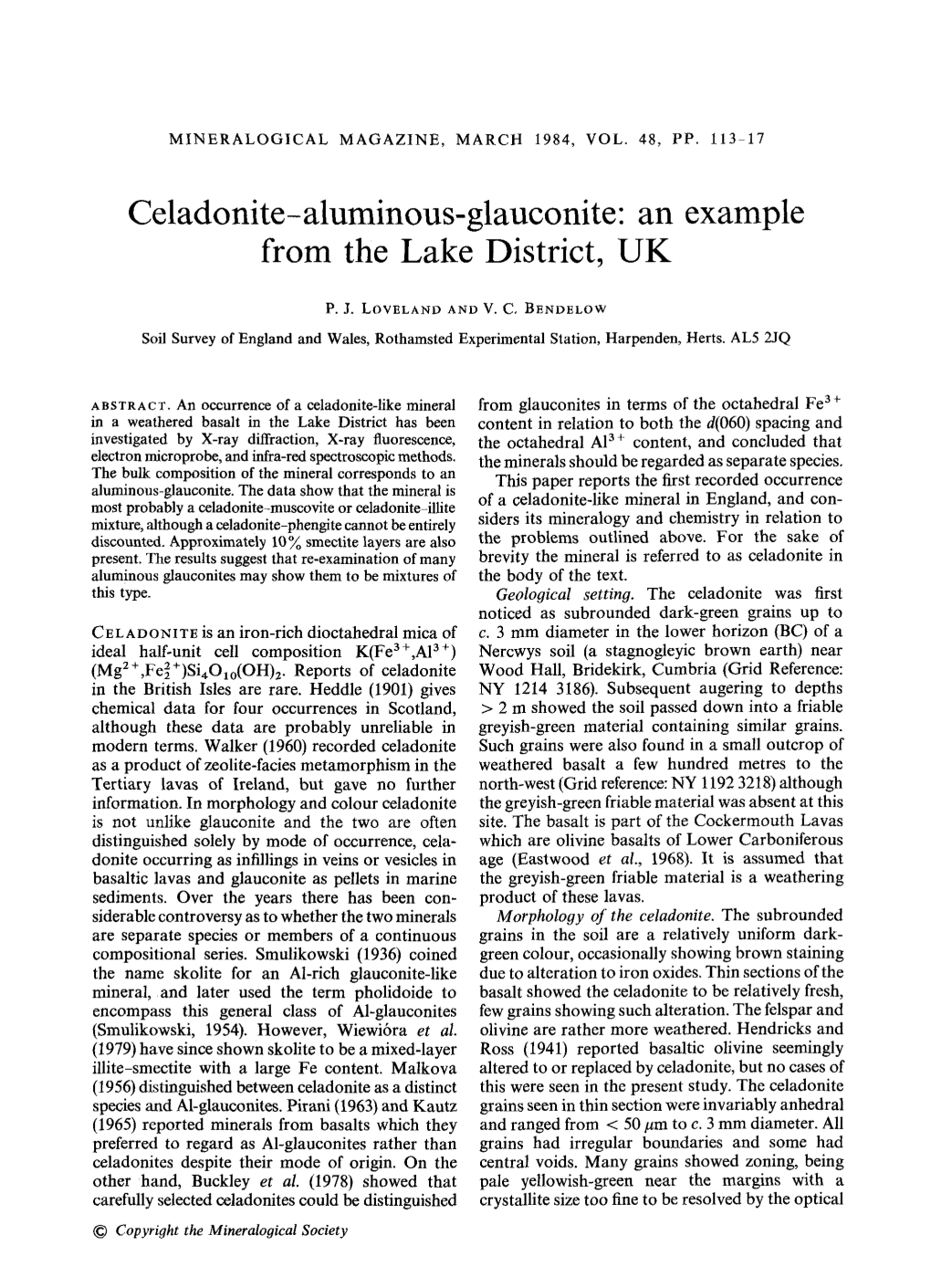 Celadonite-Aluminous-Glauconite: an Example from the Lake District, UK