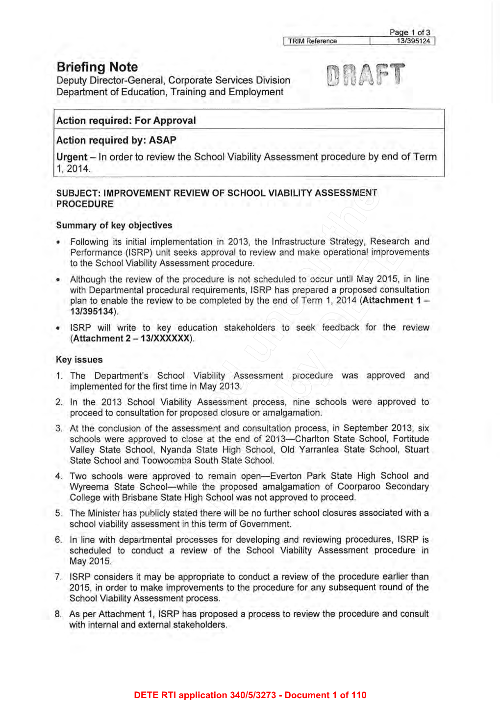 Improvement Review of School Viability Assessment Procedure