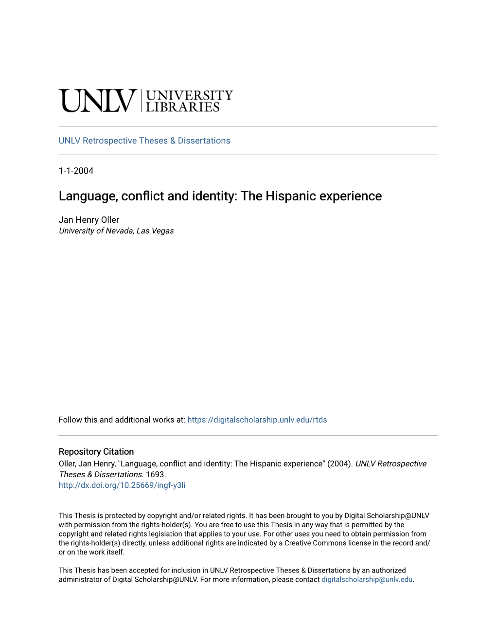 Language, Conflict and Identity: the Hispanic Experience