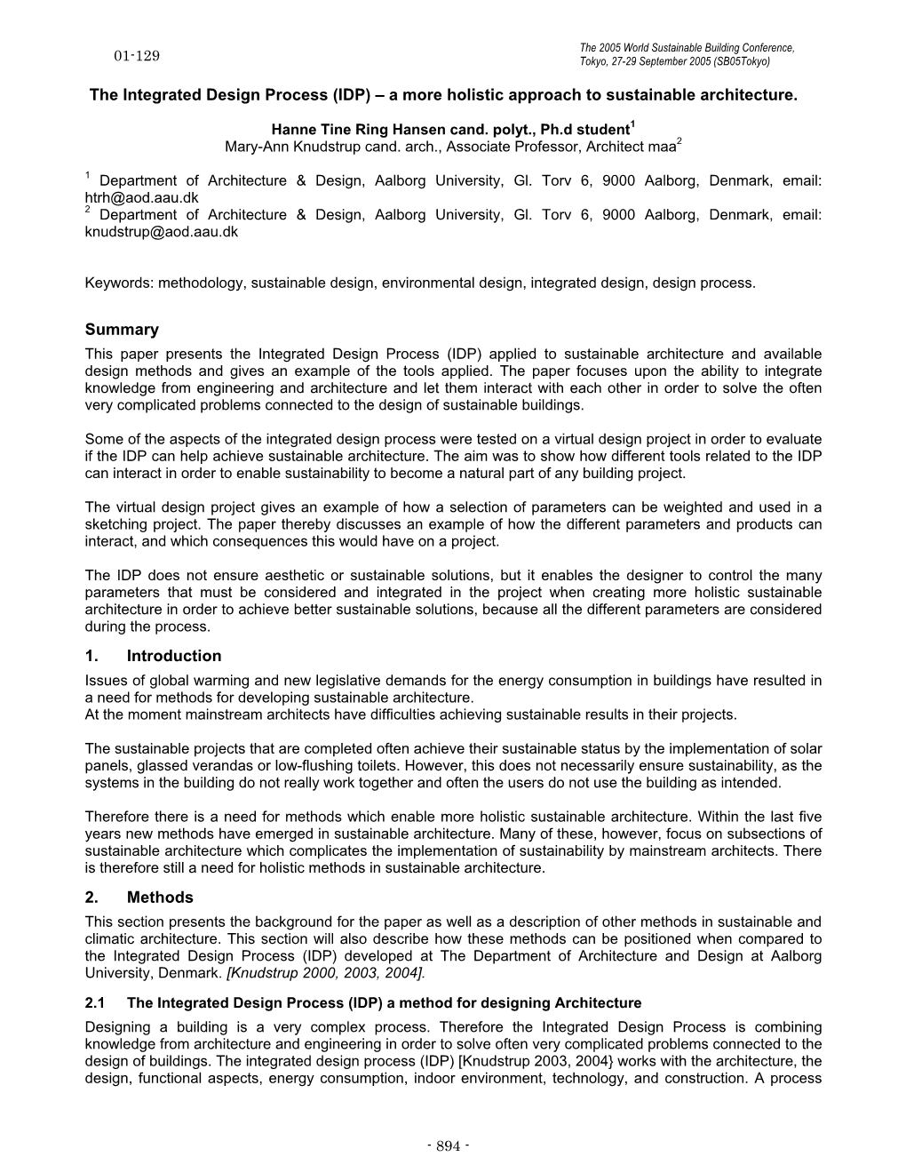 The Integrated Design Process (IDP) – a More Holistic Approach to Sustainable Architecture