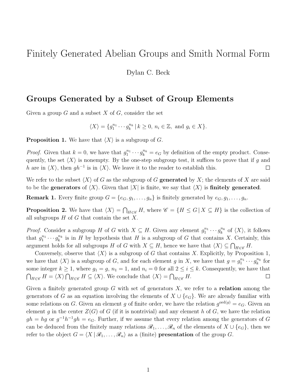 Finitely Generated Abelian Groups and Smith Normal Form