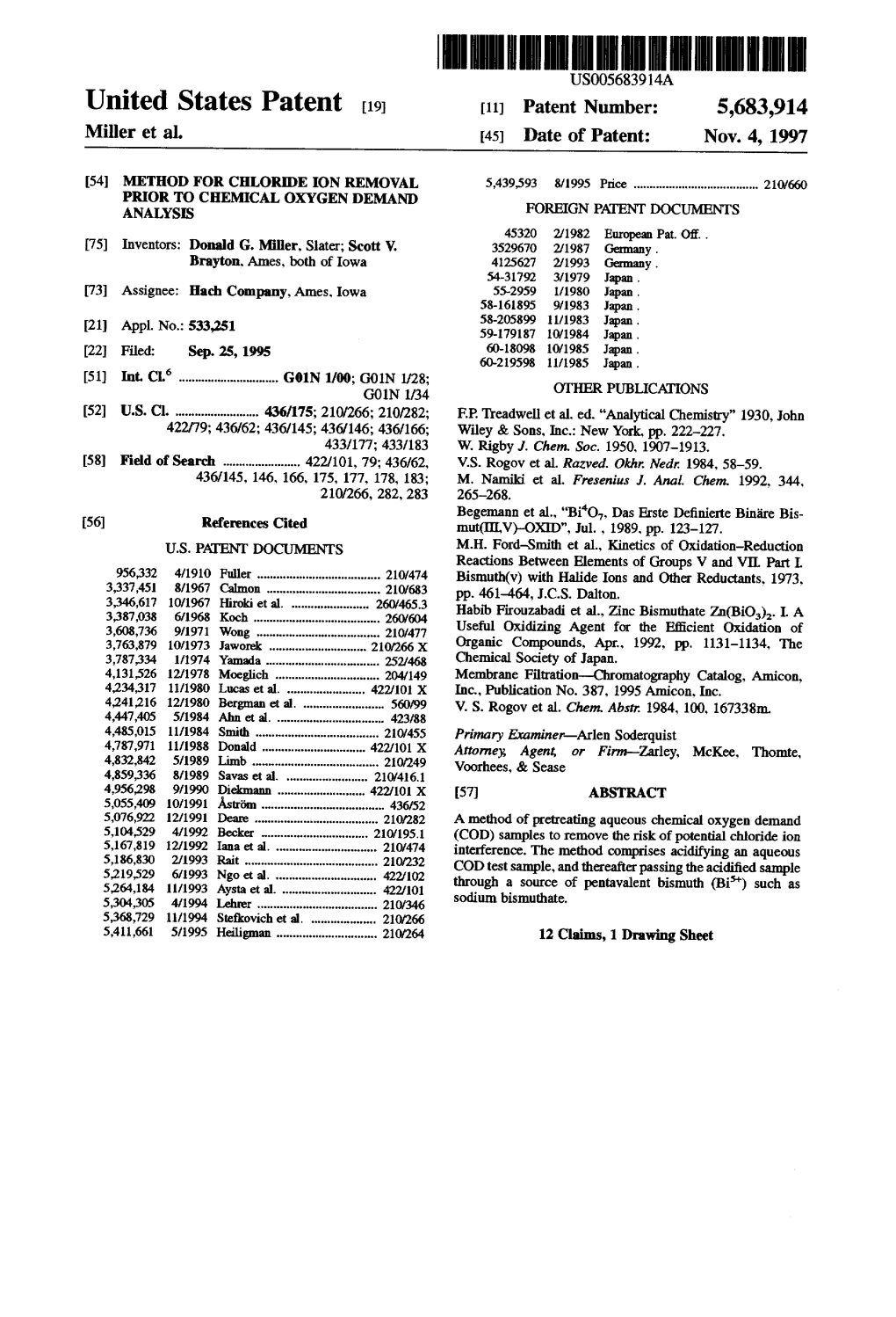 United States Patent [19] [11] Patent Number: 5,683,914 Miller Et A]