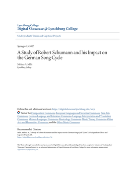 A Study of Robert Schumann and His Impact on the German Song Cycle Melissa A