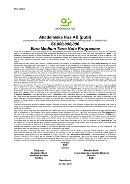 (Publ) €4000000000 Euro Medium Term Note Programme