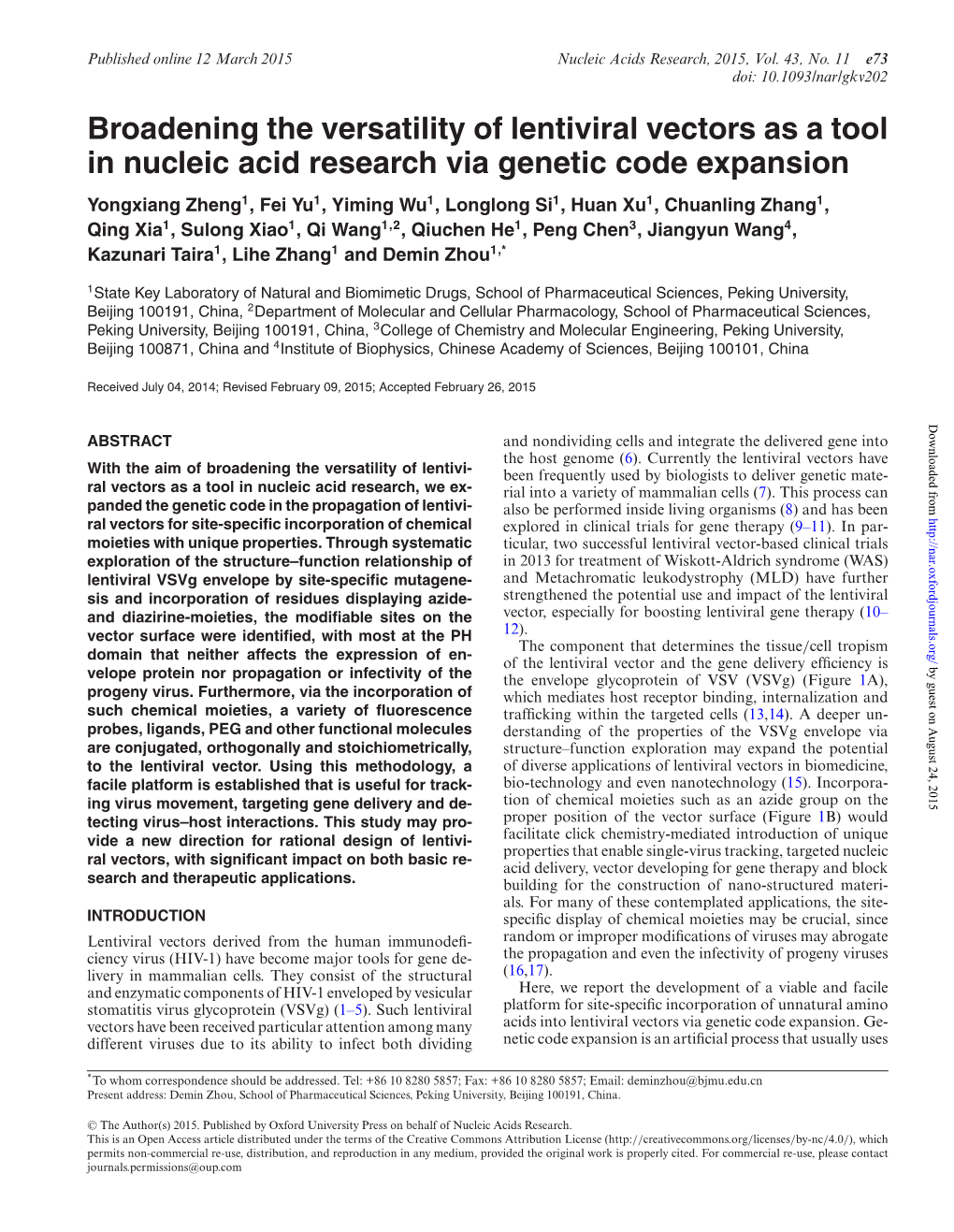 Broadening the Versatility of Lentiviral Vectors As a Tool in Nucleic Acid