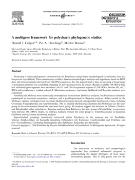 A Multigene Framework for Polychaete Phylogenetic Studies Donald J