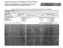 PRELIMINARY NOMINATION FORM National Register Of