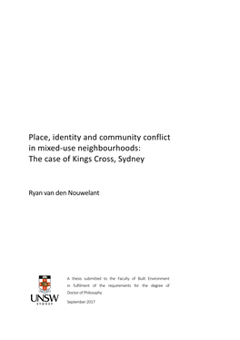 Place, Identity and Community Conflict in Mixed-Use Neighbourhoods: the Case of Kings Cross, Sydney