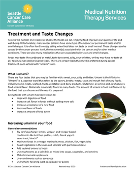 Treatment and Taste Changes Taste Is the Number One Reason We Choose the Foods We Eat