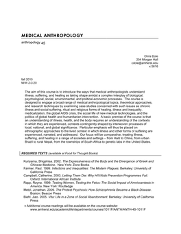 MEDICAL ANTHROPOLOGY Anthropology 45